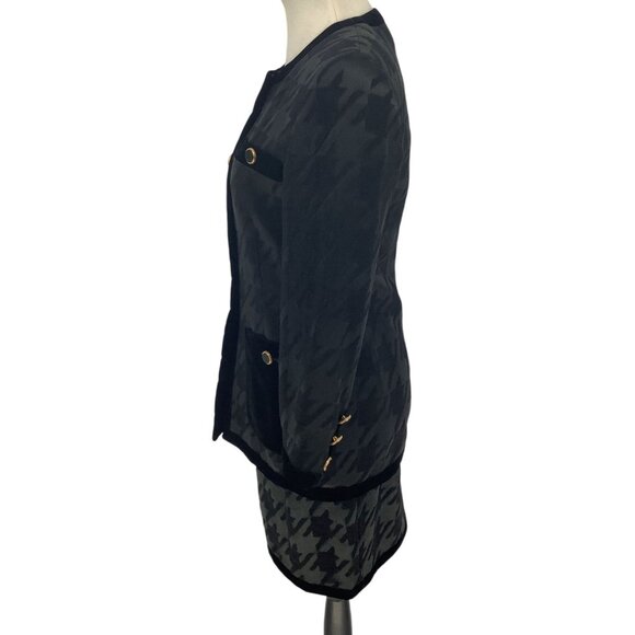 ESCADA Womens 34 US 2 Black Wool Silk Houndstooth Skirt & Blazer Elegant Luxury - Picture 4 of 16
